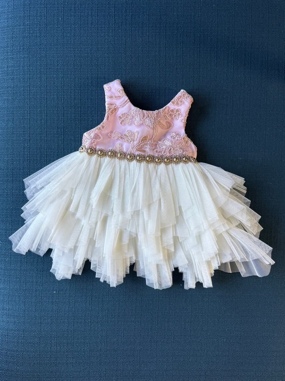 American Princess Embroidered Pink Cream Tulle Crystal Embellished Dress 3 Mo